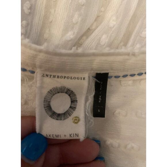Akemi + Kin Anthropologie women white dotted textured 3/4 sleeve button blouse S - Picture 8 of 9